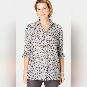 J.Jill Love Linen Essential Shirt Granite Daisy Shadow Print Classic Size 2X